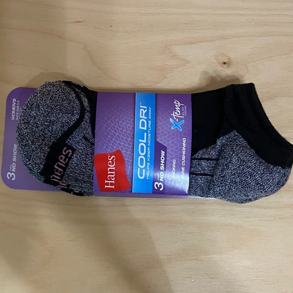 Hanes Cool Dri Black and Gray Women's No Show Socks and crew bundle pack